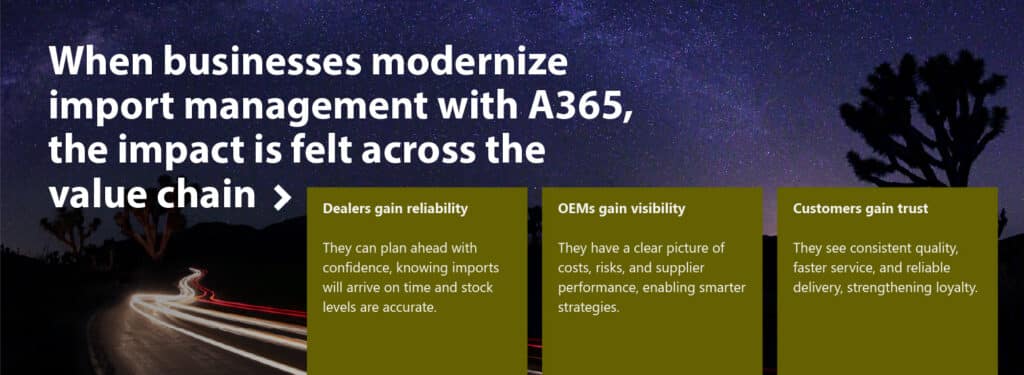 From risk and delays to predictable performance: Smarter import management for trucks and buses with A365 7